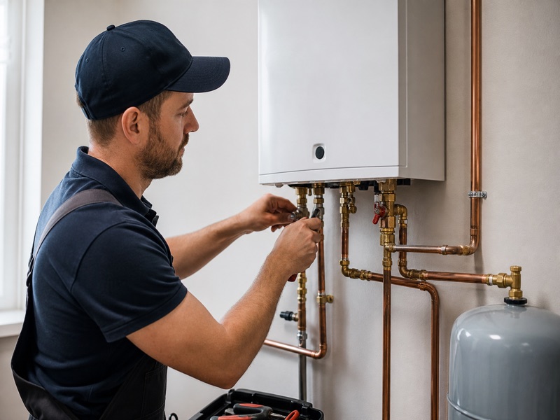 Plumber servicing a water heater