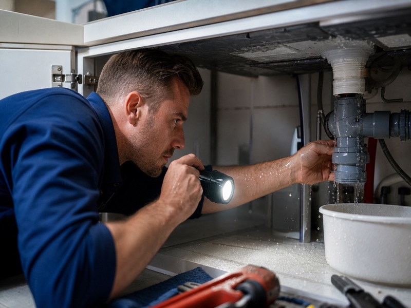 Professional plumber on a service call